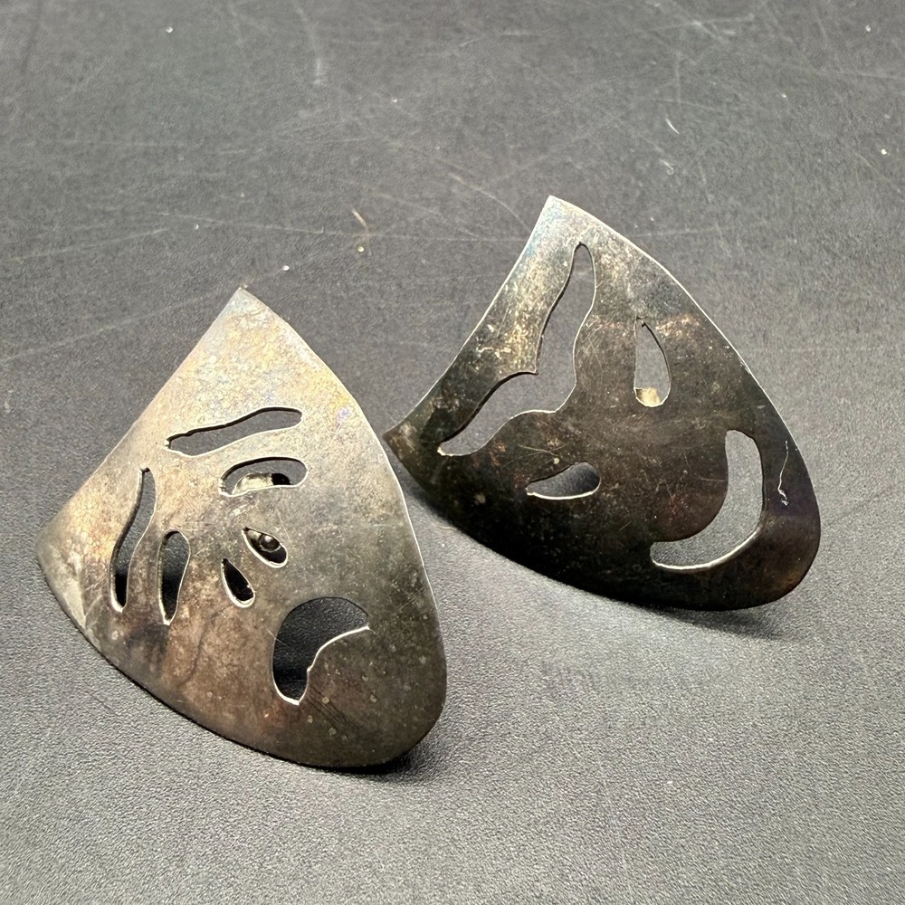Vintage Silverplated theatre Mask Earrings 1.25" tall Comedy and Tragedy Masks